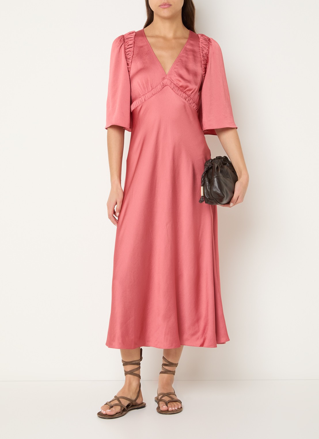 ba&sh Charlotte midi jurk met V-hals - detail 4 roze