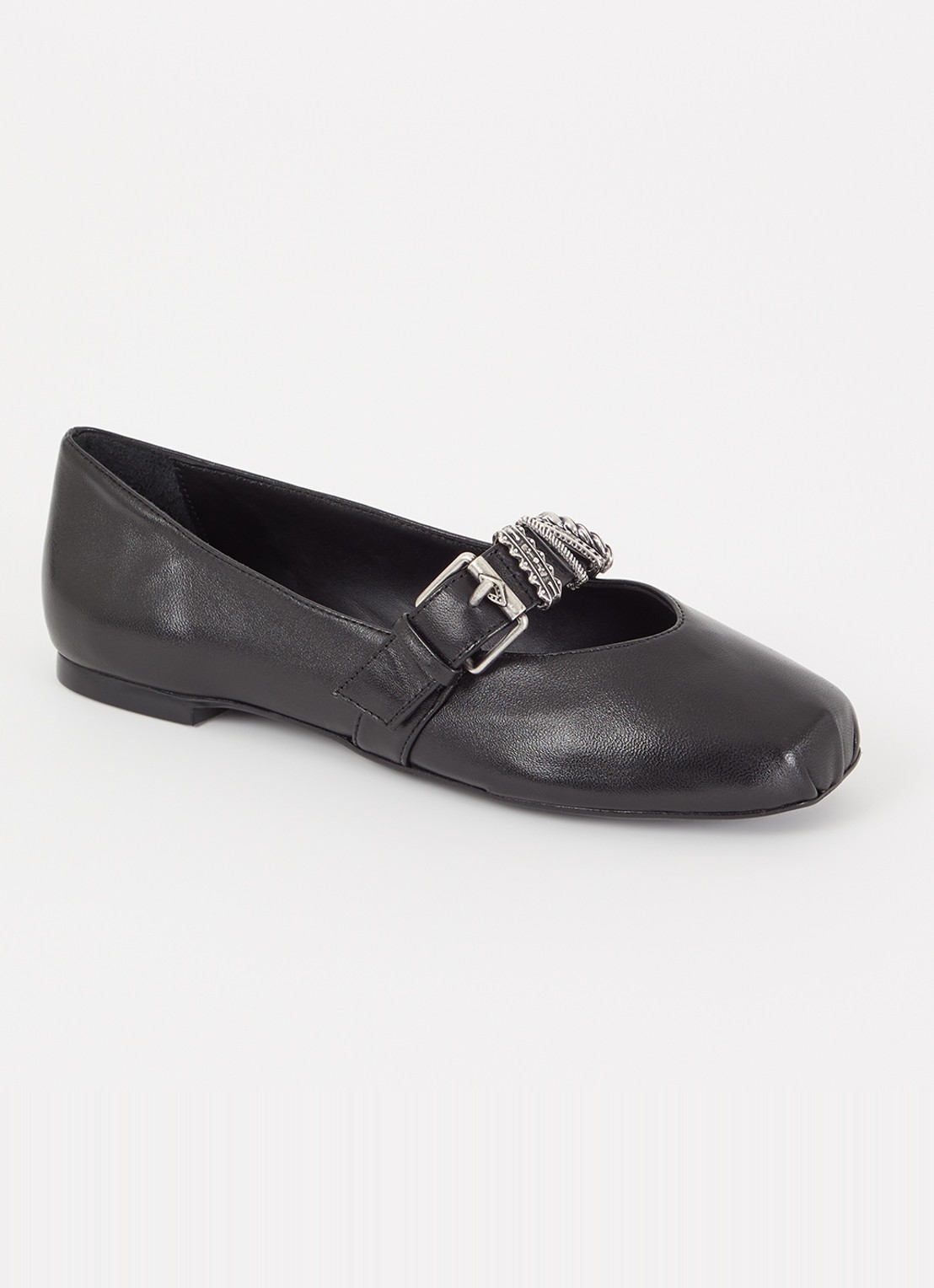 ba&sh Cherkane ballerina van lamsleer met gespdetail - voorkant 8 zwart