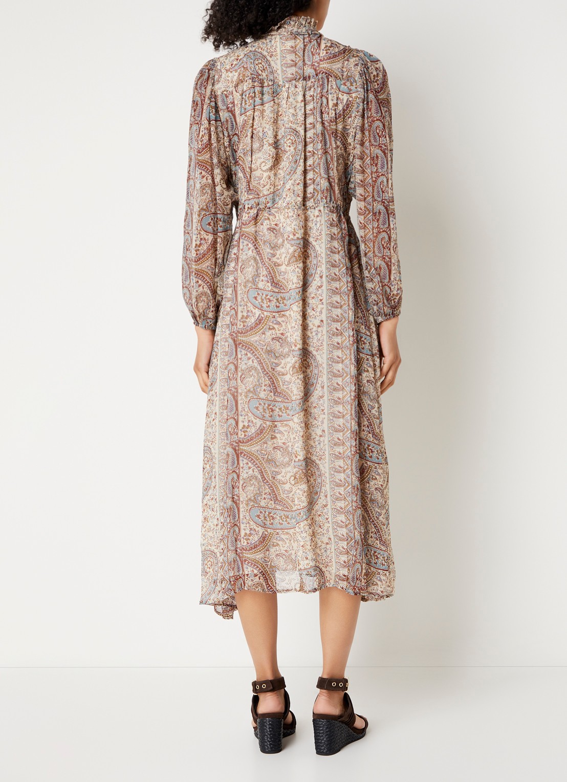 ba&sh Ciahara midi blousejurk met print - achterkant 4 gebroken wit