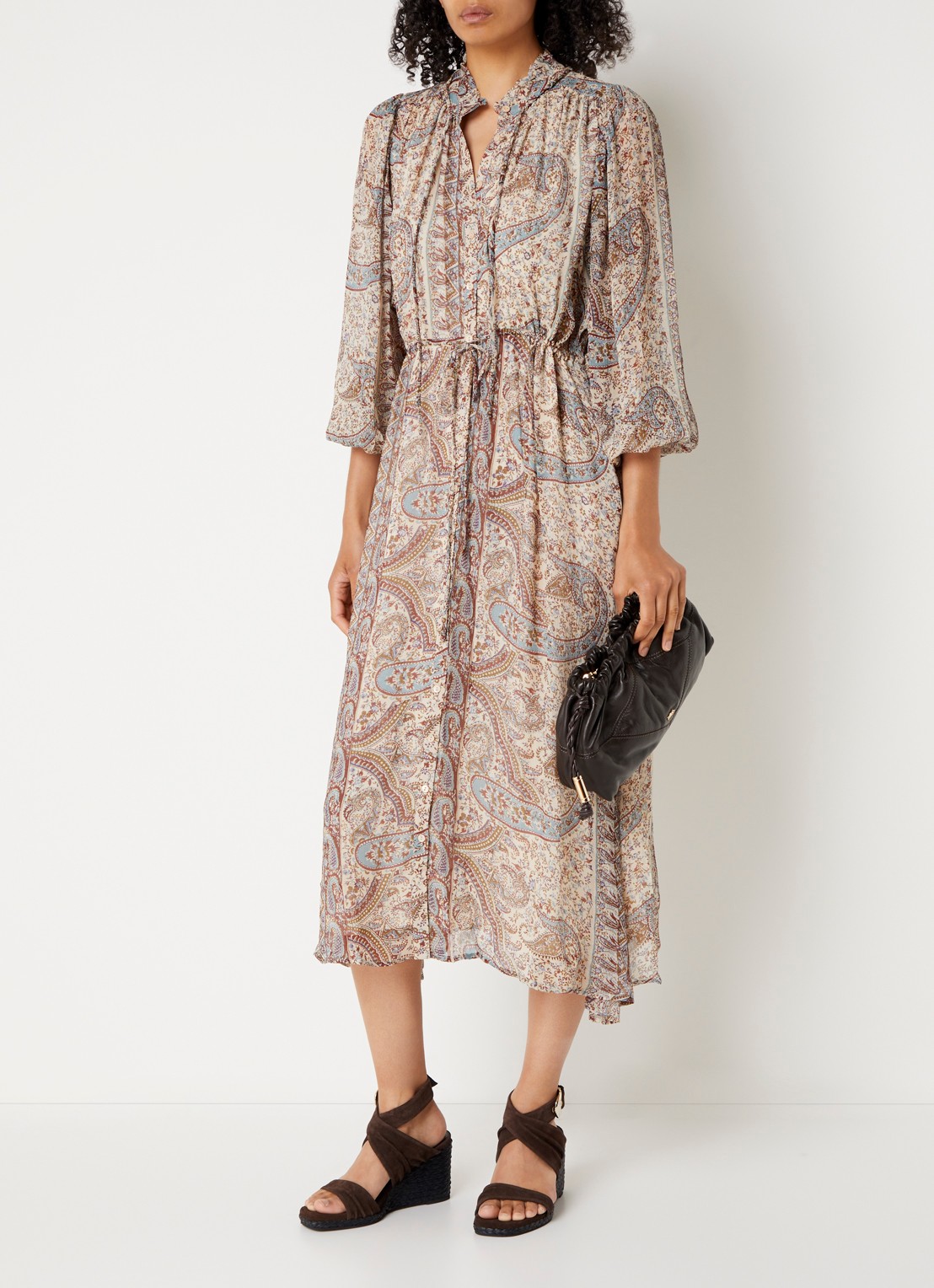 ba&sh Ciahara midi blousejurk met print - detail 3 gebroken wit