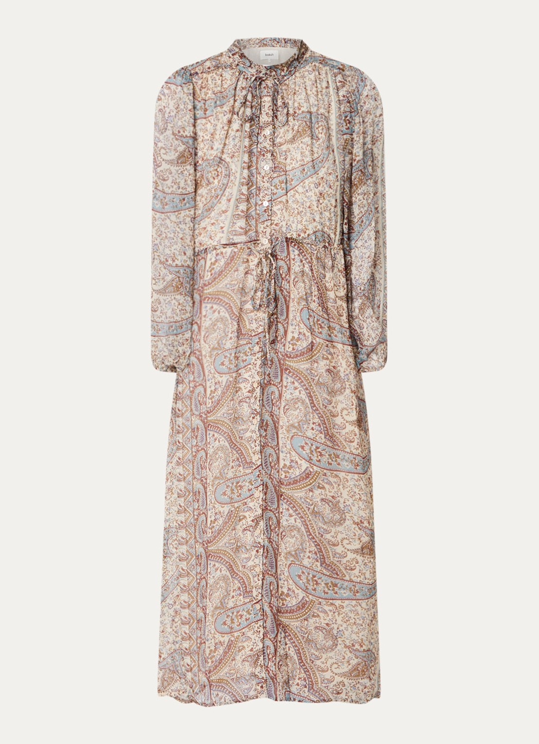 ba&sh Ciahara midi blousejurk met print - voorkant gebroken wit