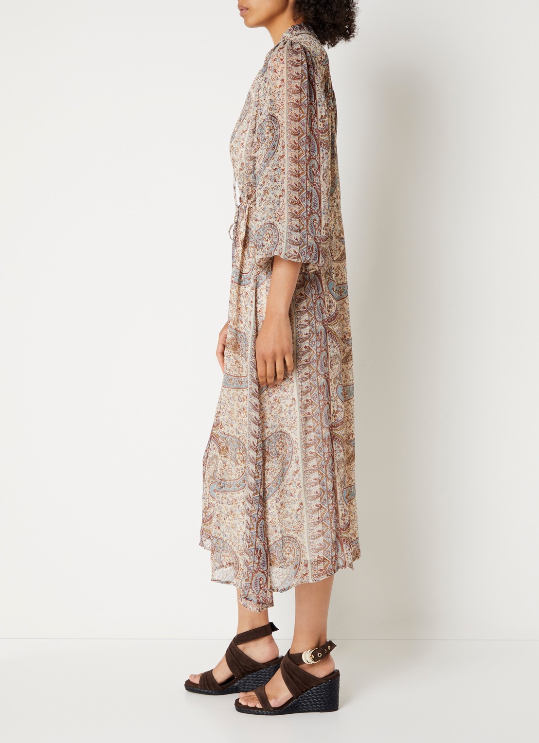 ba&sh Ciahara midi blousejurk met print - voorkant 2 gebroken wit