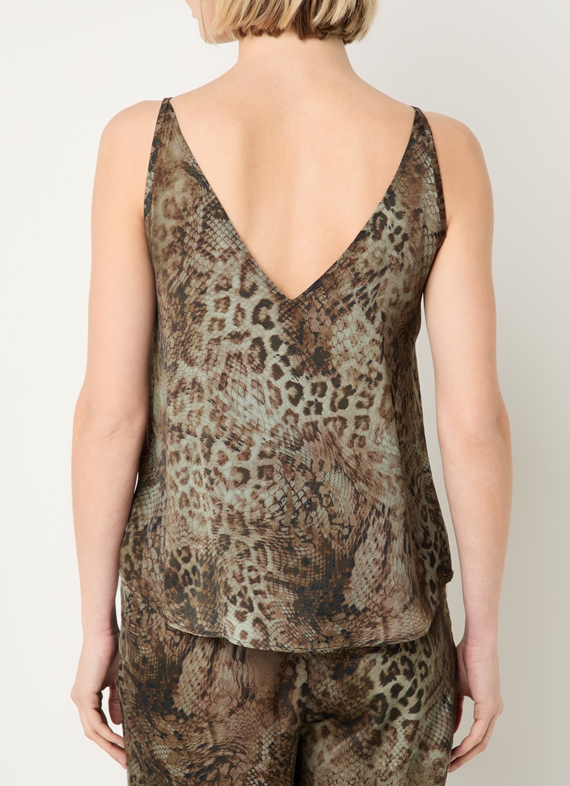 ba&sh Cigue tanktop van satijn met print - achterkant 3 bruin