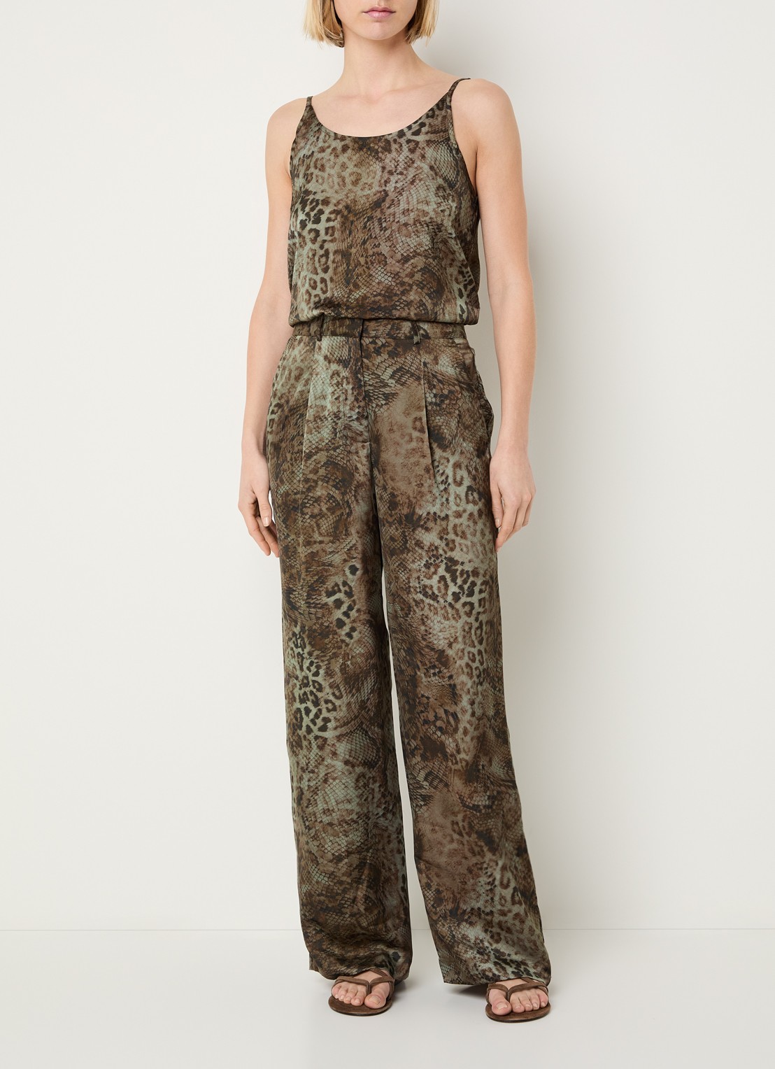 ba&sh Cigue tanktop van satijn met print - voorkant 2 bruin