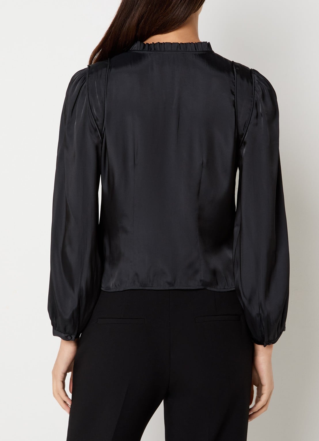 ba&sh Cimila blouse van satijn met smockwerk - achterkant 4 zwart