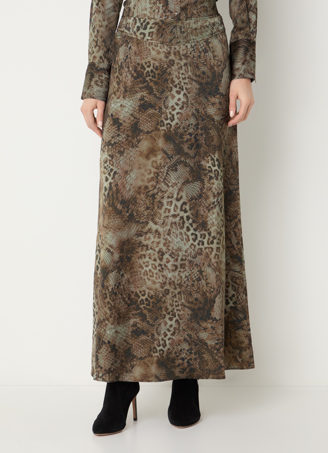 ba&sh Ciria midi rok met dierenprint - detail 3 khaki