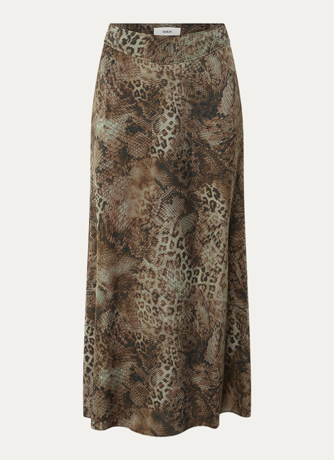 ba&sh Ciria midi rok met dierenprint - voorkant khaki