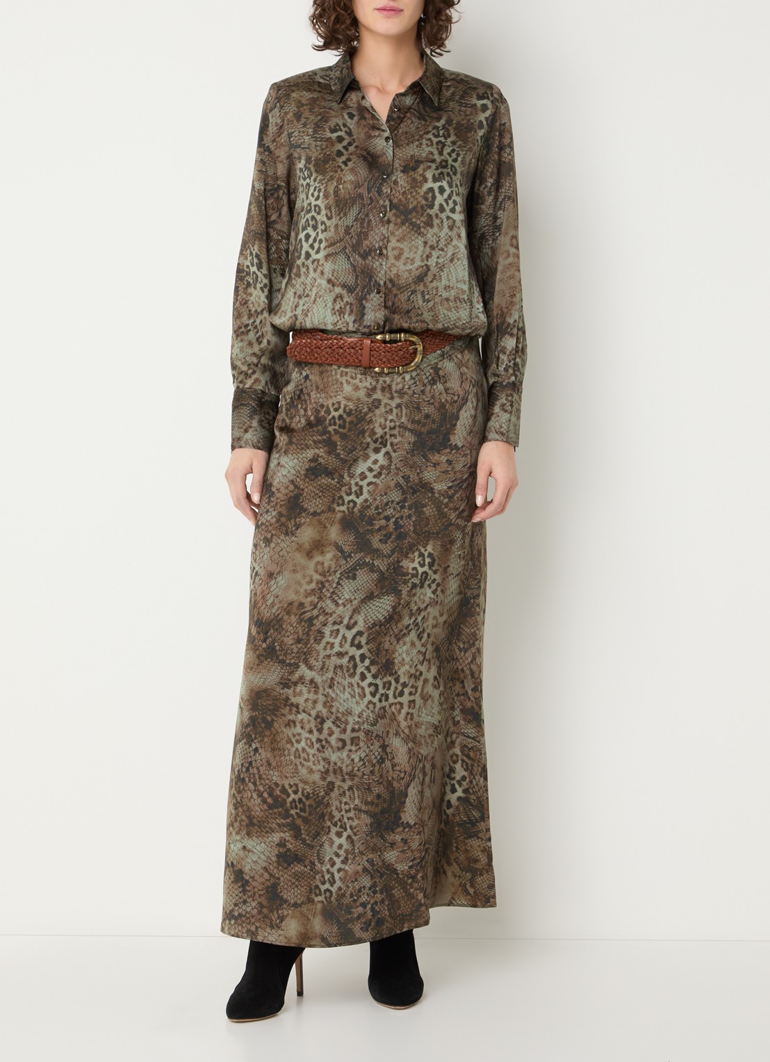 ba&sh Ciria midi rok met dierenprint - voorkant 2 khaki