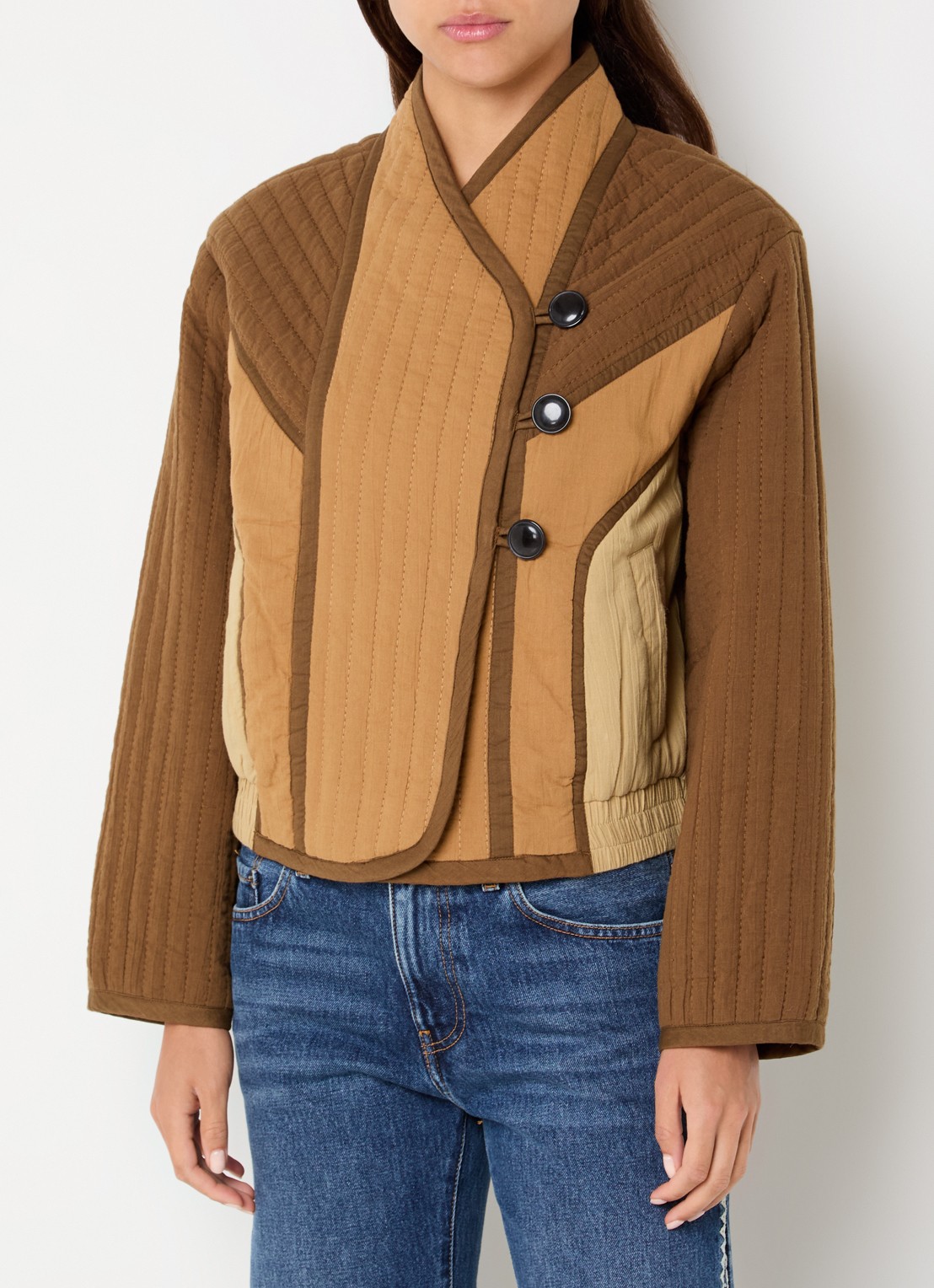 ba&sh Ciska jack met quilt patroon en steekzakken - detail camel