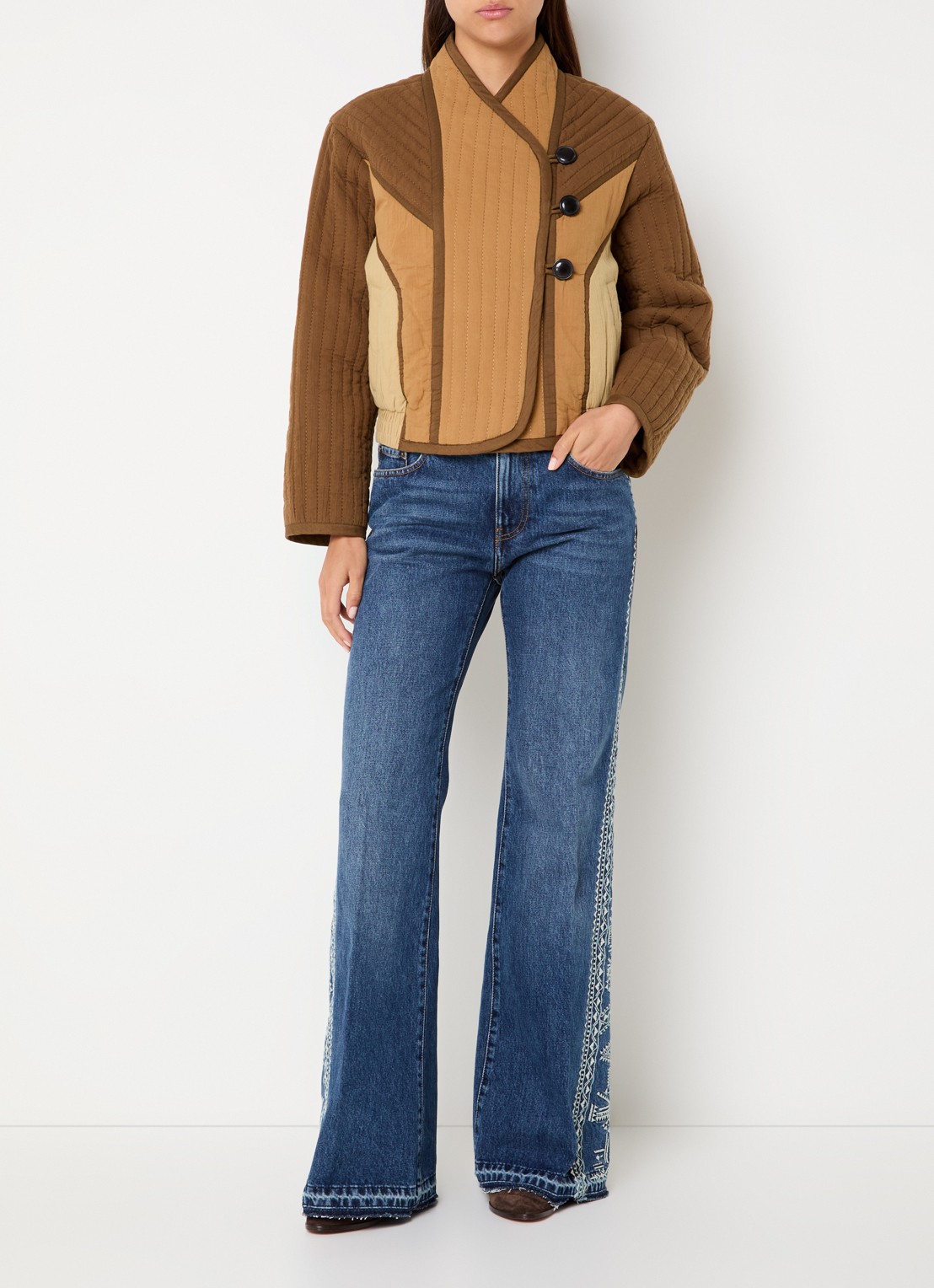 ba&sh Ciska jack met quilt patroon en steekzakken - voorkant 3 camel