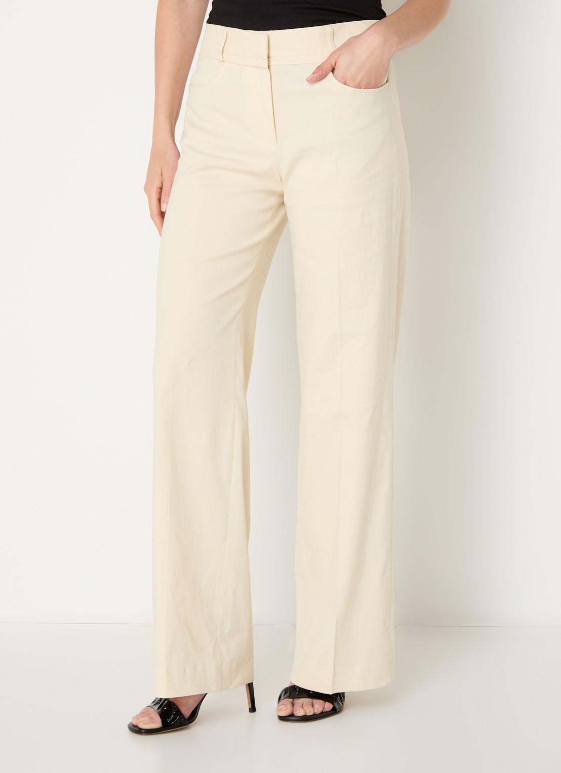 ba&sh Cista mid waist straight fit pantalon in linnenblend - detail 4 ivoor