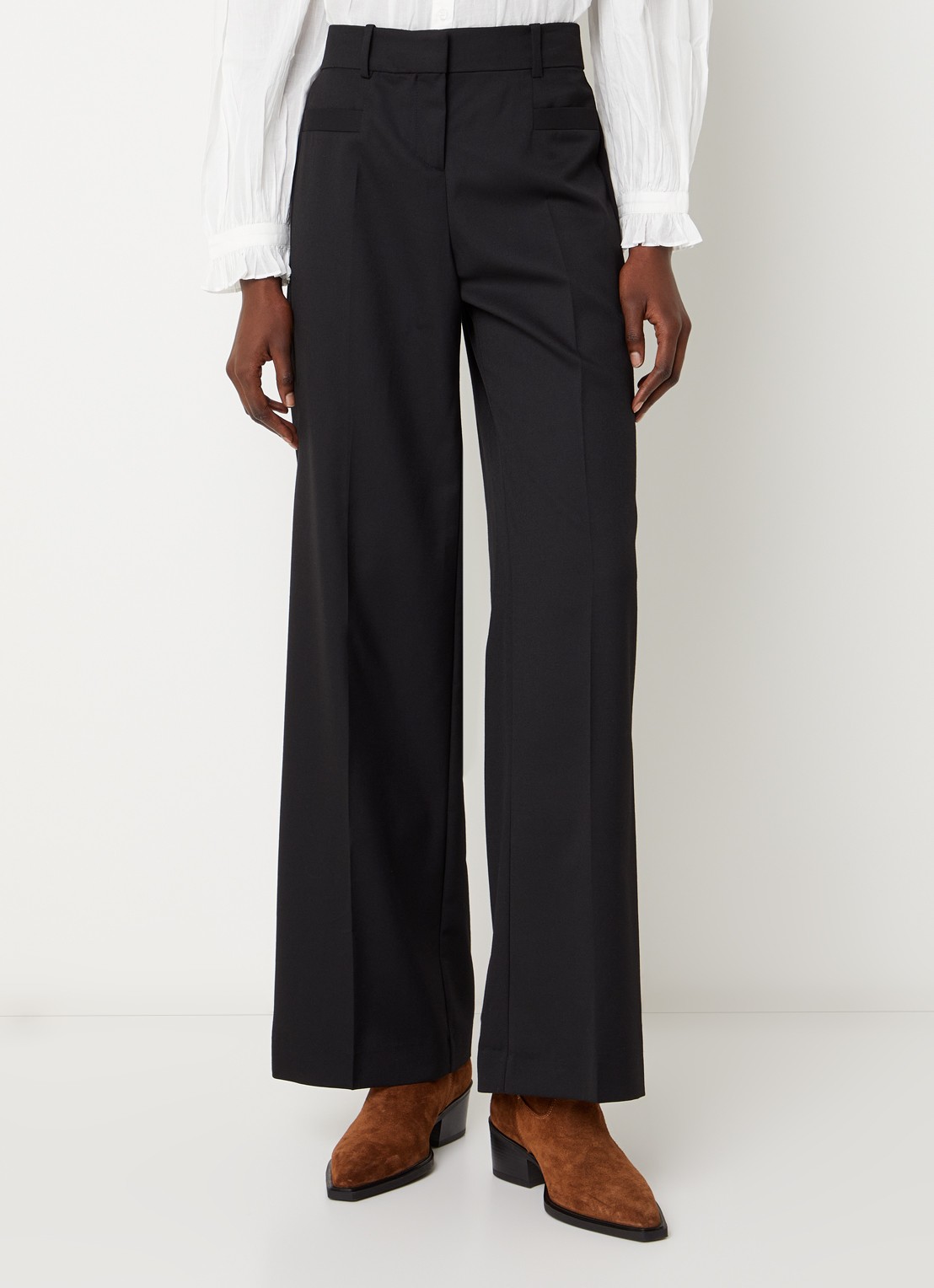 ba&sh Cistachio mid waist straight fit broek met steekzakken - detail 4 zwart