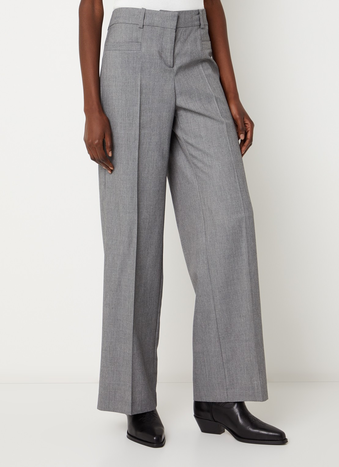 ba&sh Cistachio mid waist straight fit broek met steekzakken - detail grijsmele