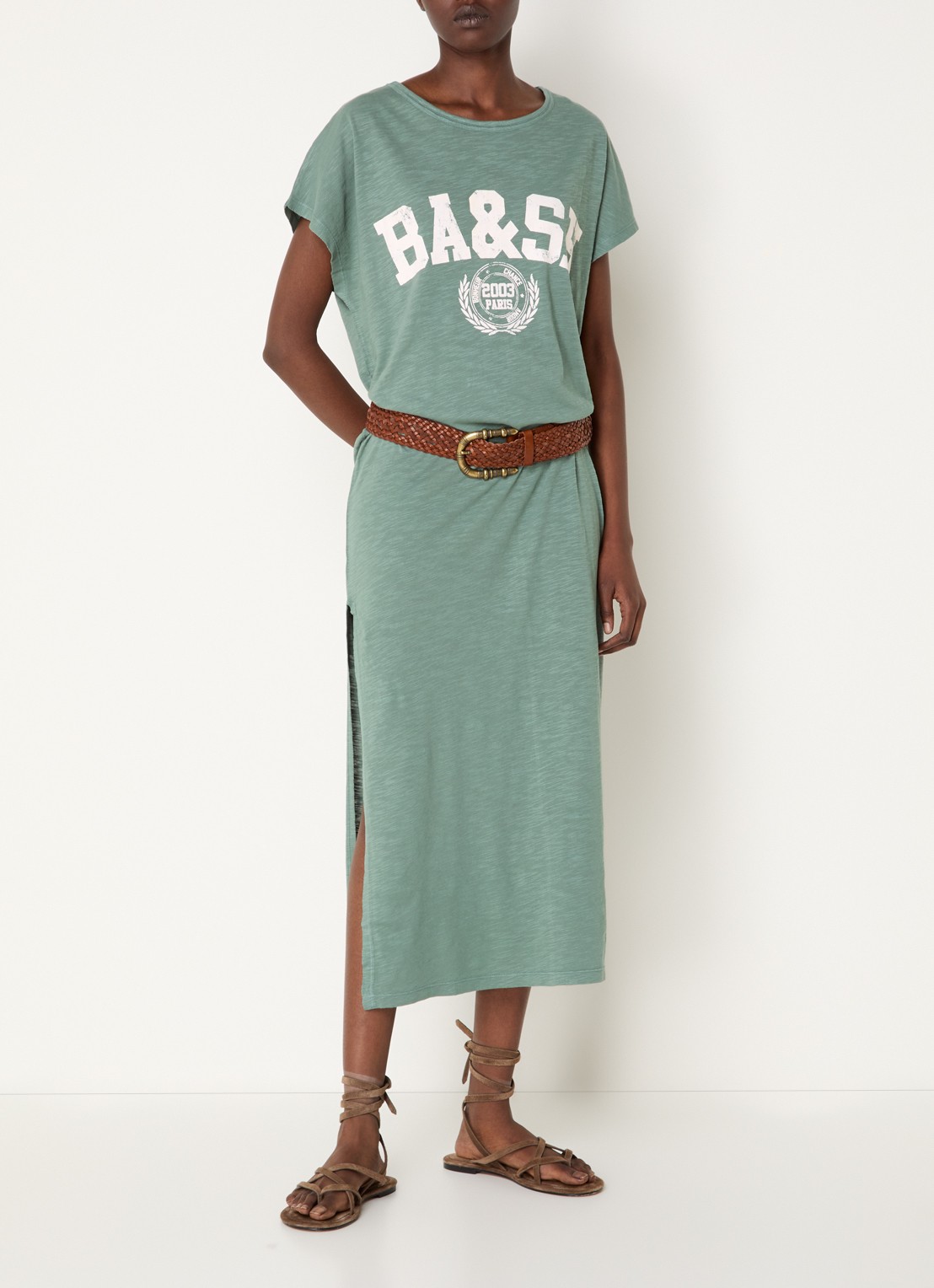 ba&sh Civia midi T-shirt jurk met logo - detail 4 mint
