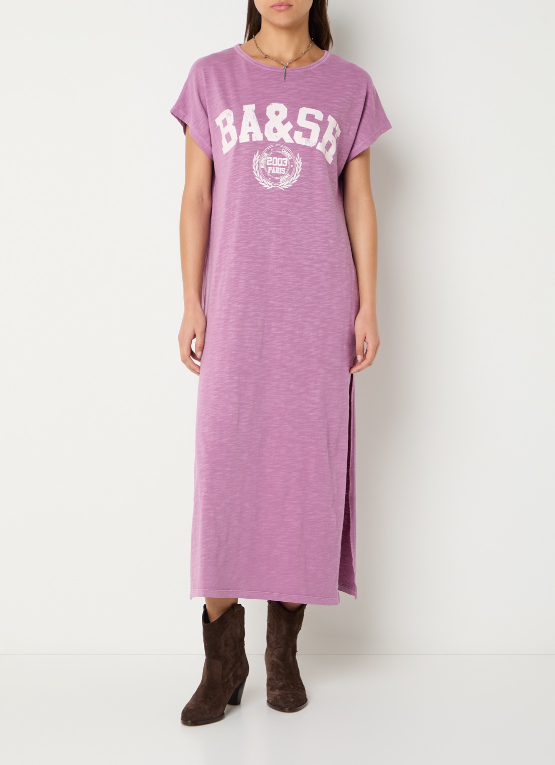 ba&sh Civia midi T-shirt jurk met logo - detail 4 roze