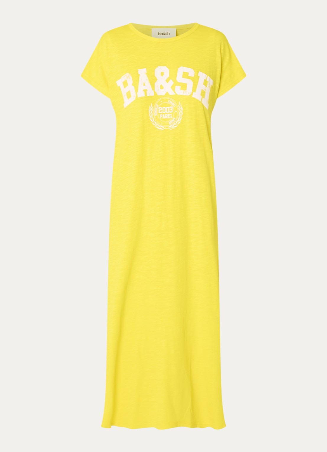 ba&sh Civia midi T-shirt jurk met logo - voorkant 3 geel
