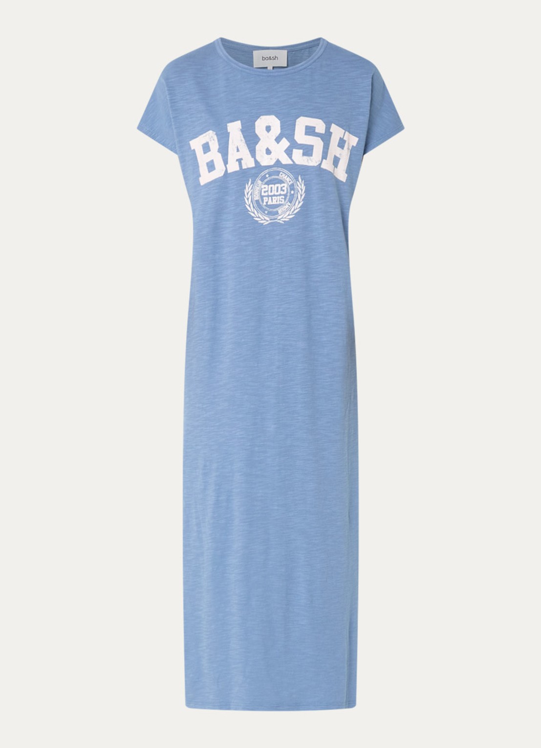ba&sh Civia midi T-shirt jurk met logo - voorkant 2 blauw