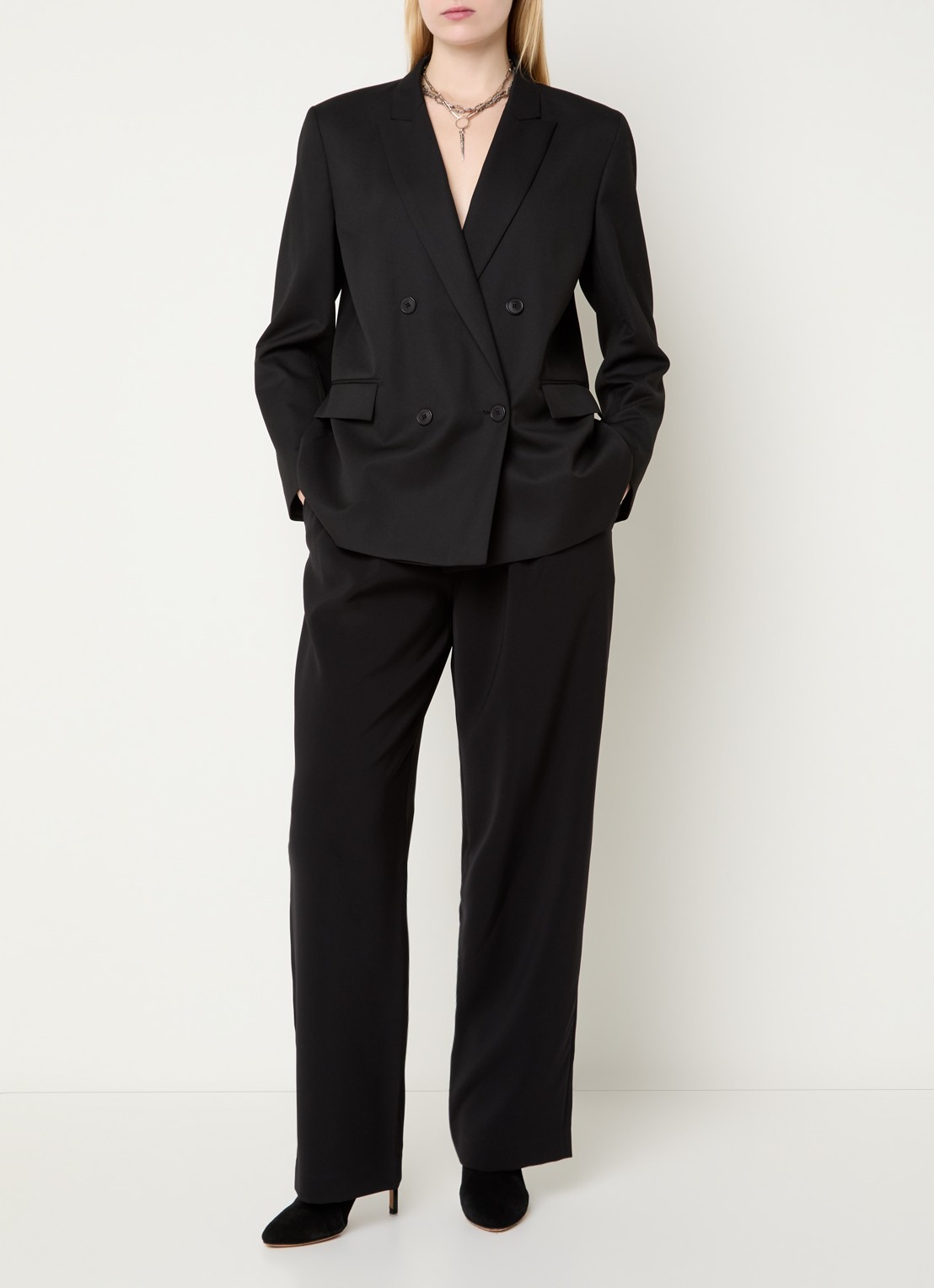 ba&sh Claro blazer in wolblend met klepzakken - voorkant 2 zwart