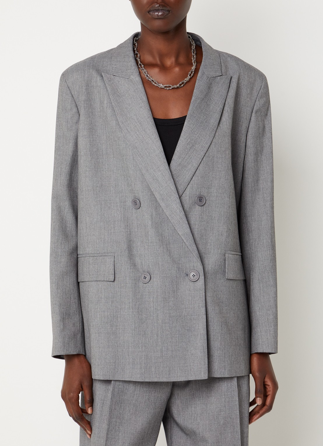 ba&sh Claro blazer in wolblend met klepzakken - detail 4 grijsmele
