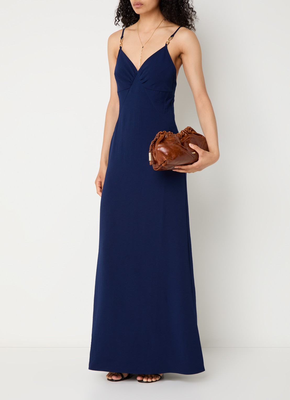 ba&sh Clash maxi jurk met spaghettibandjes - detail donkerblauw