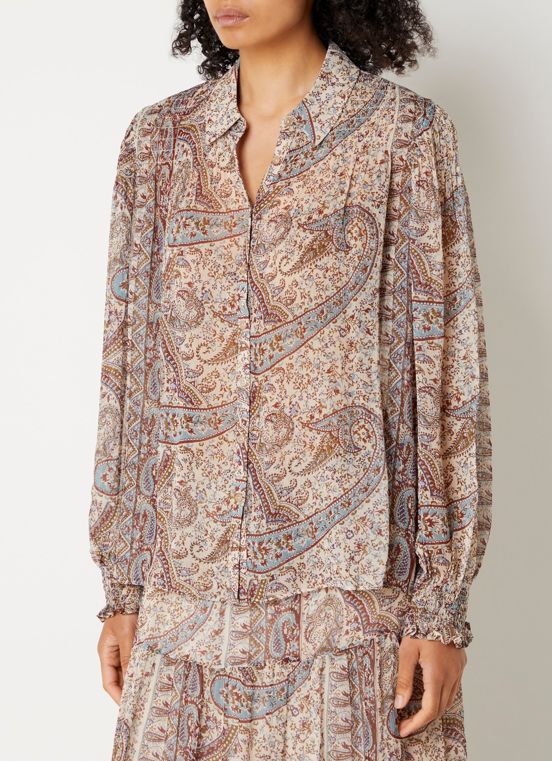 ba&sh Cleo blouse met print - detail 2 beige