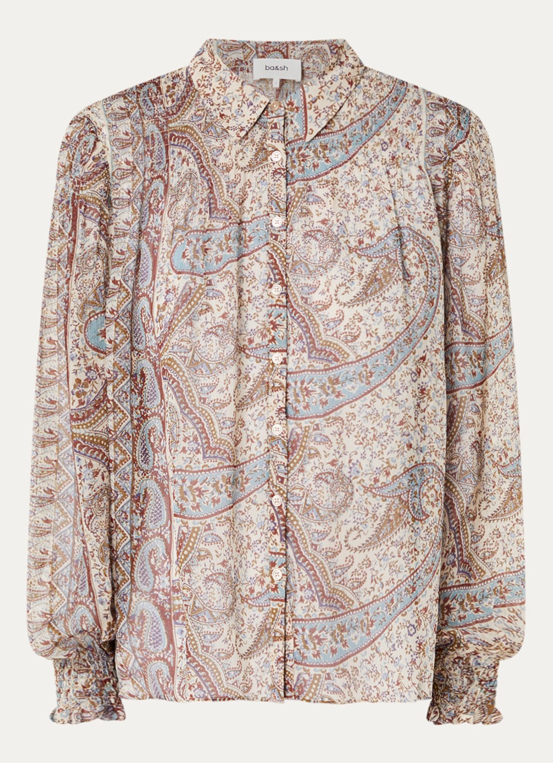 ba&sh Cleo blouse met print - voorkant 3 beige
