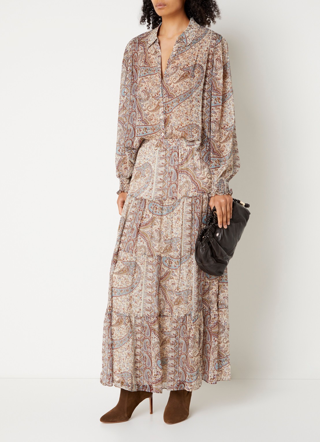ba&sh Cleo blouse met print - voorkant 4 beige