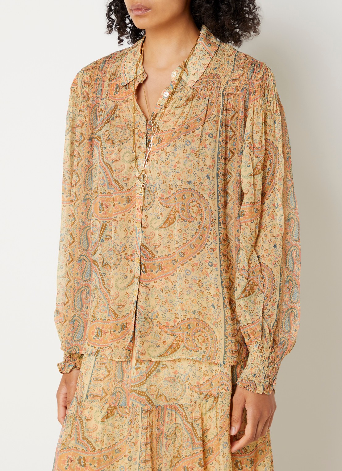 ba&sh Cleo blouse met print - detail 4 camel