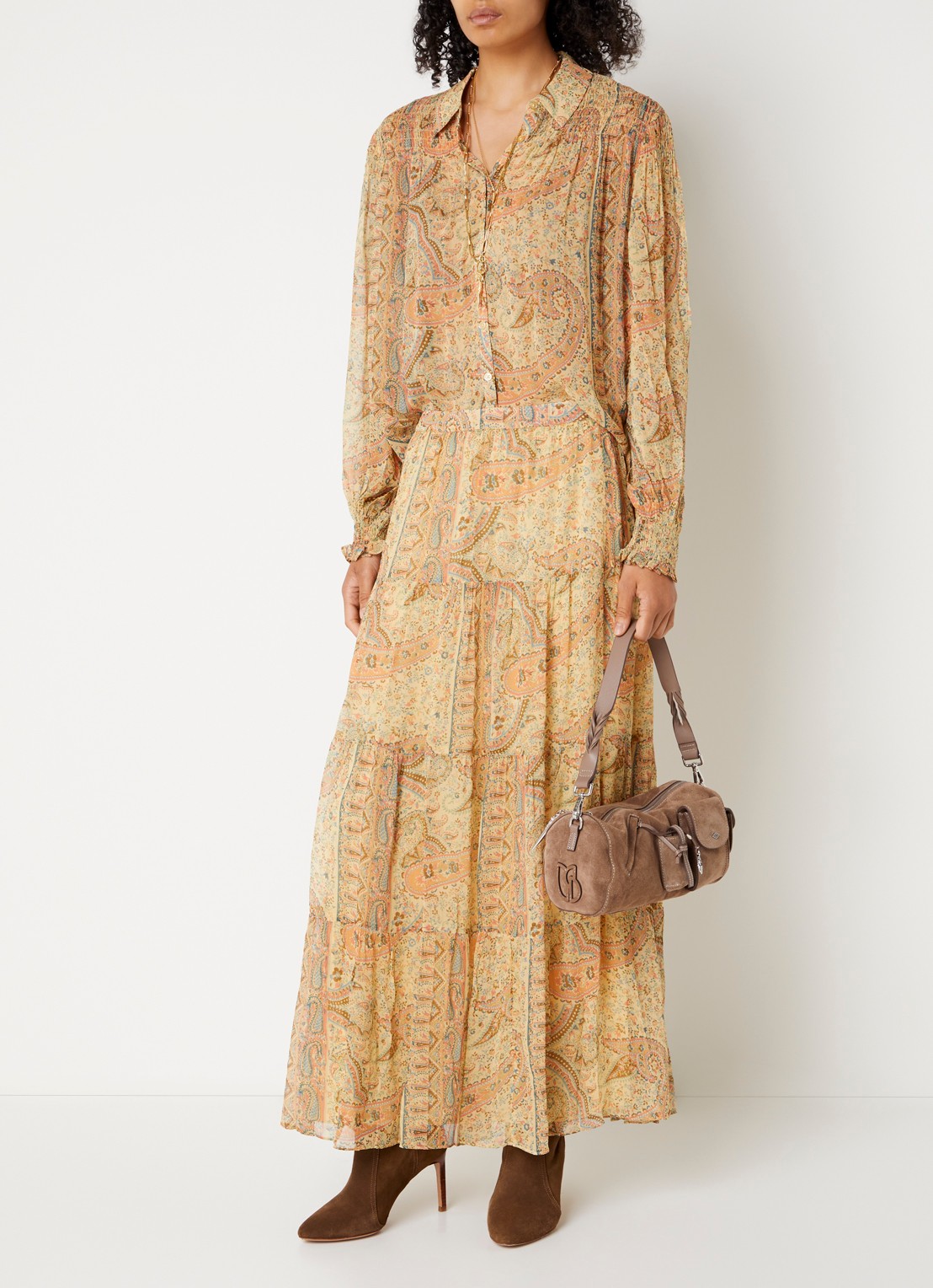 ba&sh Cleo blouse met print - voorkant 2 camel