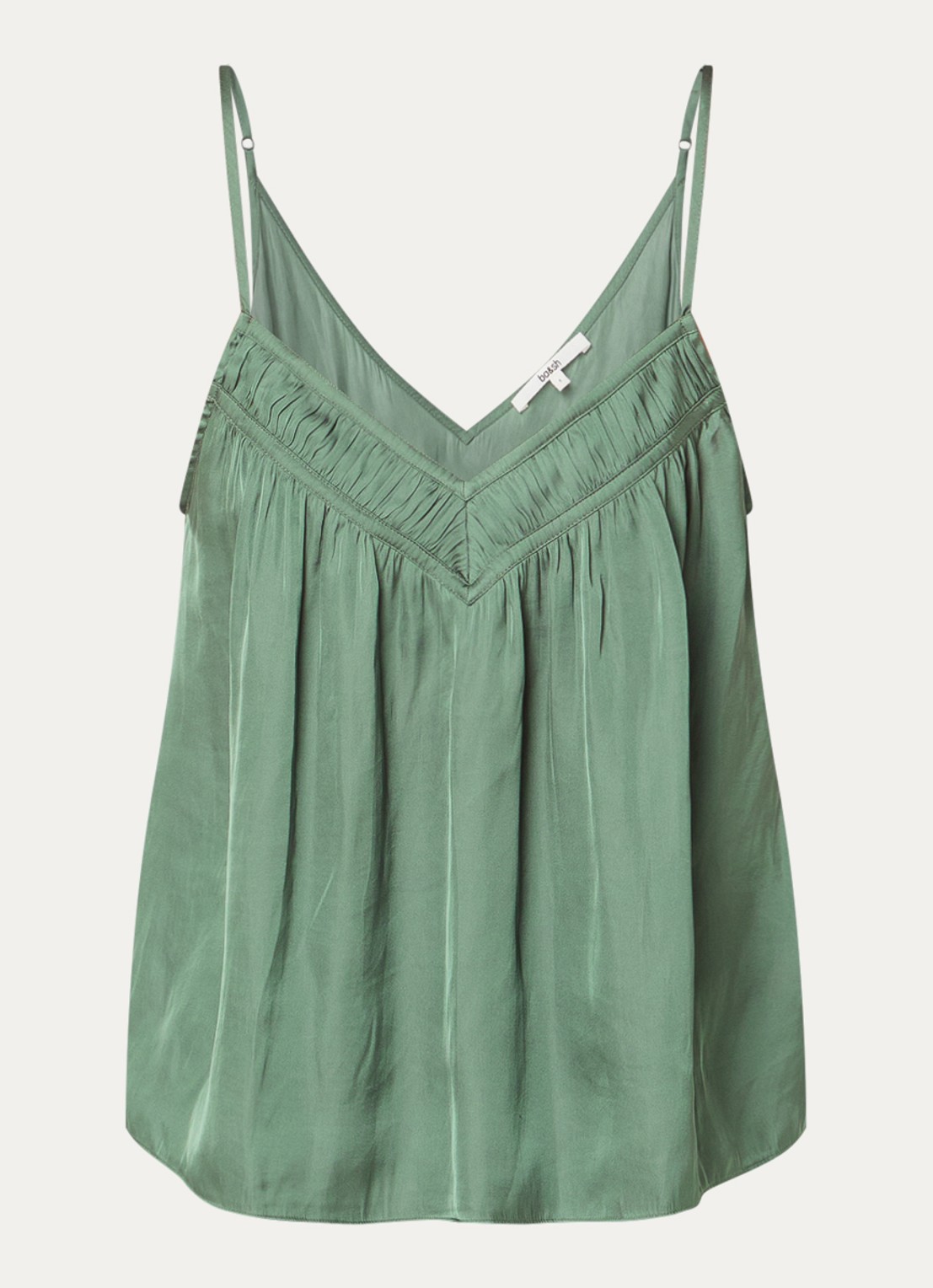 ba&sh Clovis top met spaghetti bandjes en glanzende finish  - voorkant 2 khaki