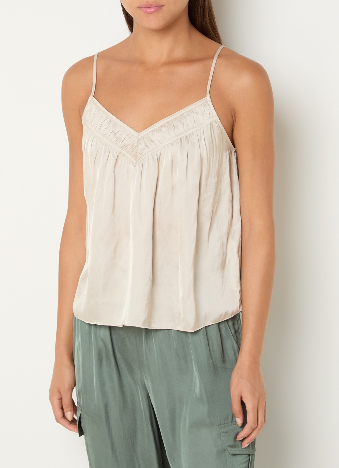 ba&sh Clovis top met spaghetti bandjes en glanzende finish  - detail 4 beige