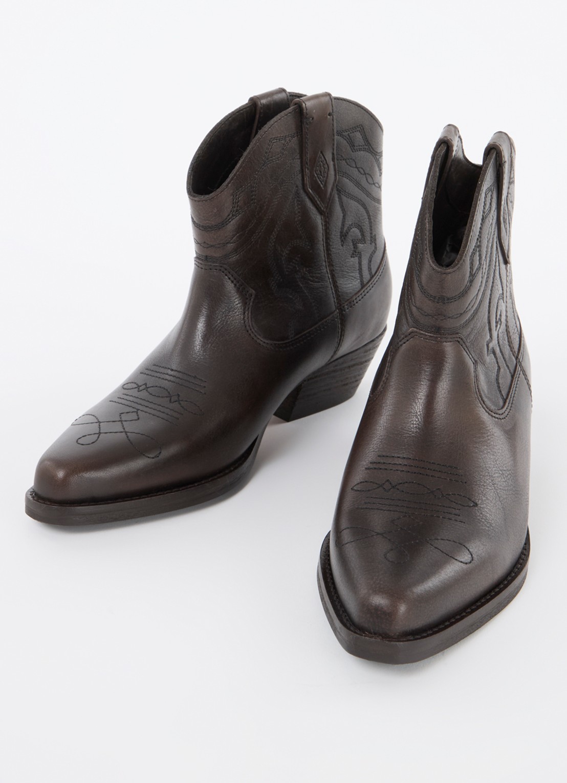 ba&sh Clyde cowboylaars van leer met doorgestikte details - detail 3 donkerbruin