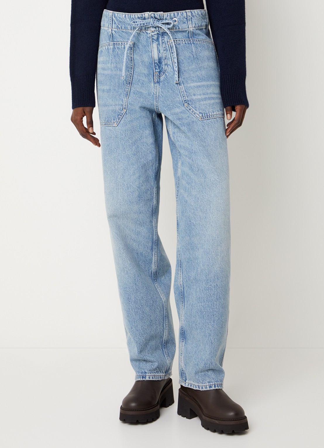 ba&sh Cocy high waist straight fit jeans met lichte wassing - detail indigo