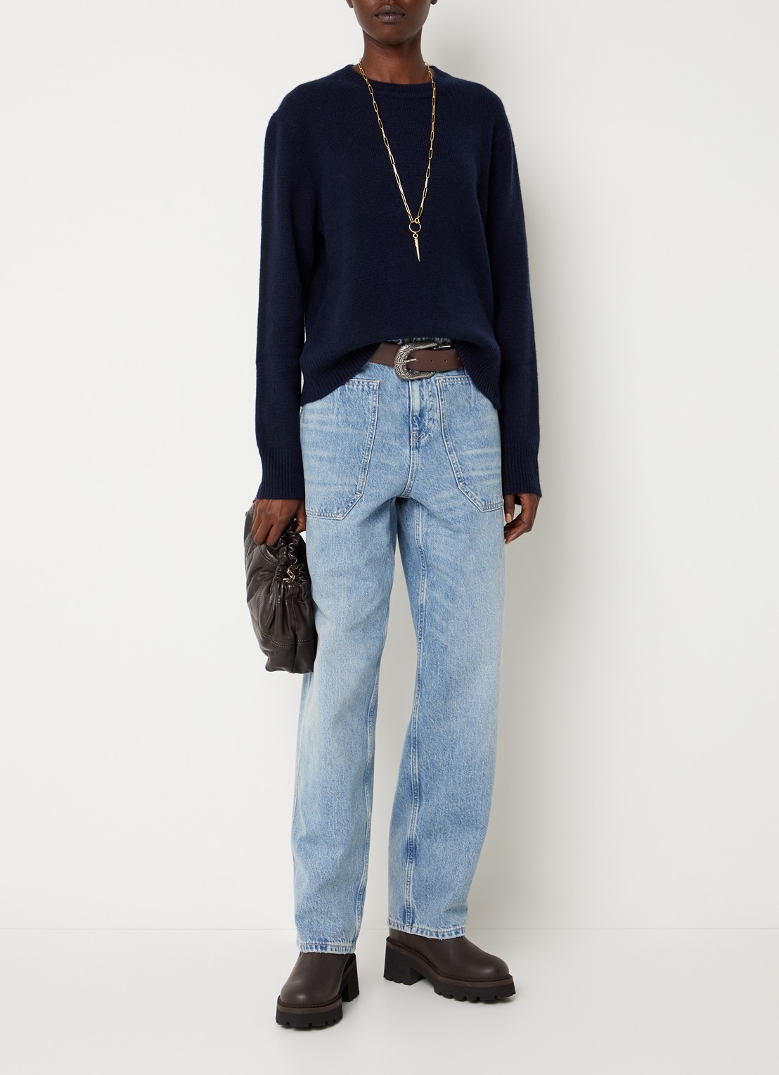 ba&sh Cocy high waist straight fit jeans met lichte wassing - voorkant 4 indigo
