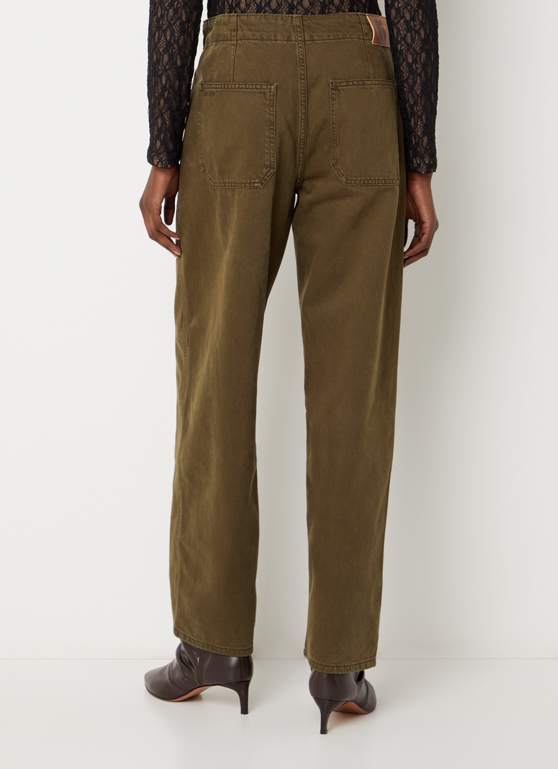 ba&sh Cocy mid waist straight fit jeans met steekzakken - achterkant 3 bronsgroen