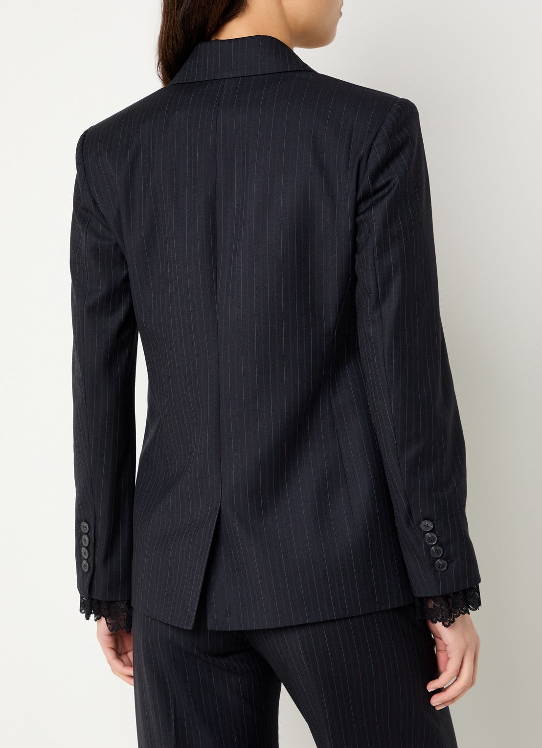ba&sh Coline double-breasted blazer in wolbend met krijtstreep  - achterkant 4 donkerblauw
