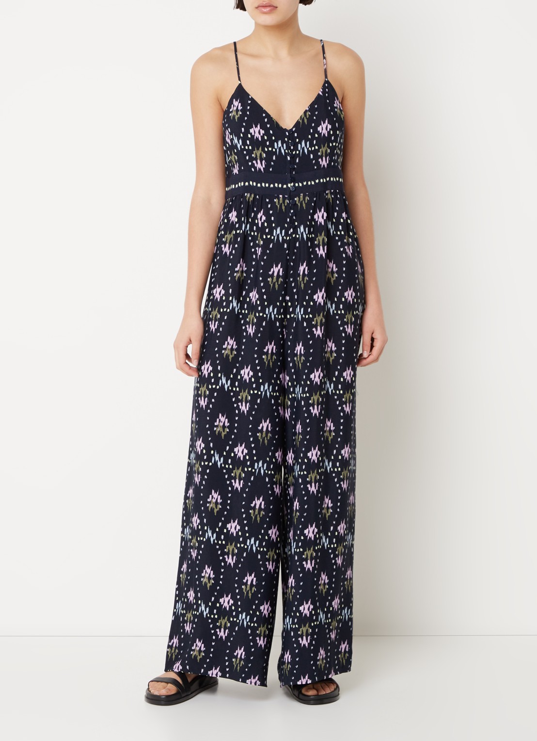 ba&sh Combinaison wide fit jumpsuit met print - detail 4 donkerblauw