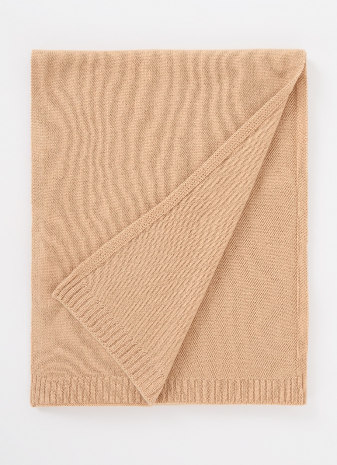ba&sh Comie sjaal van kasjmier met logoborduring 190 x 35 cm - voorkant 3 camel