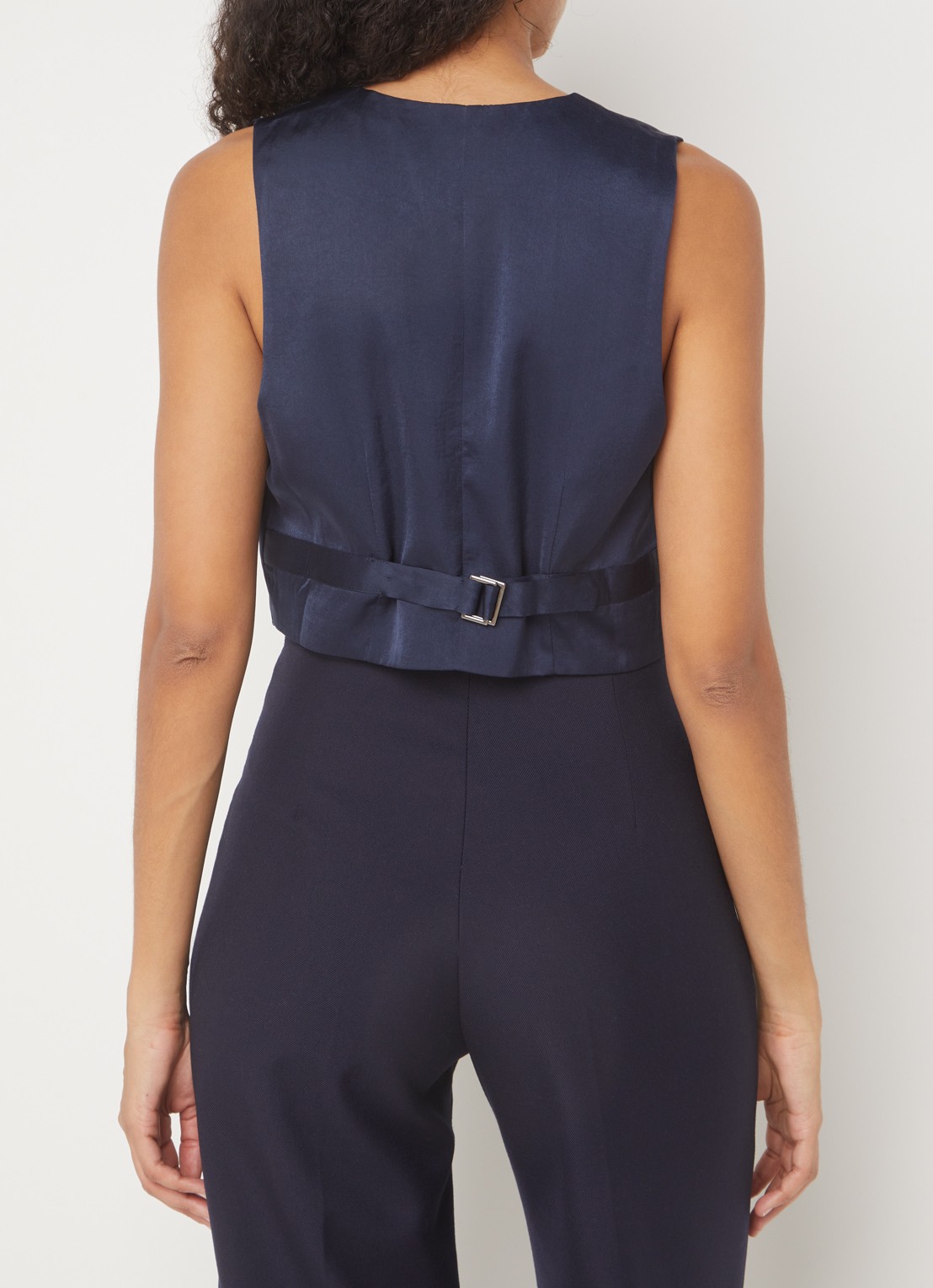 ba&sh Corali cropped gilet van satijn - achterkant 2 donkerblauw
