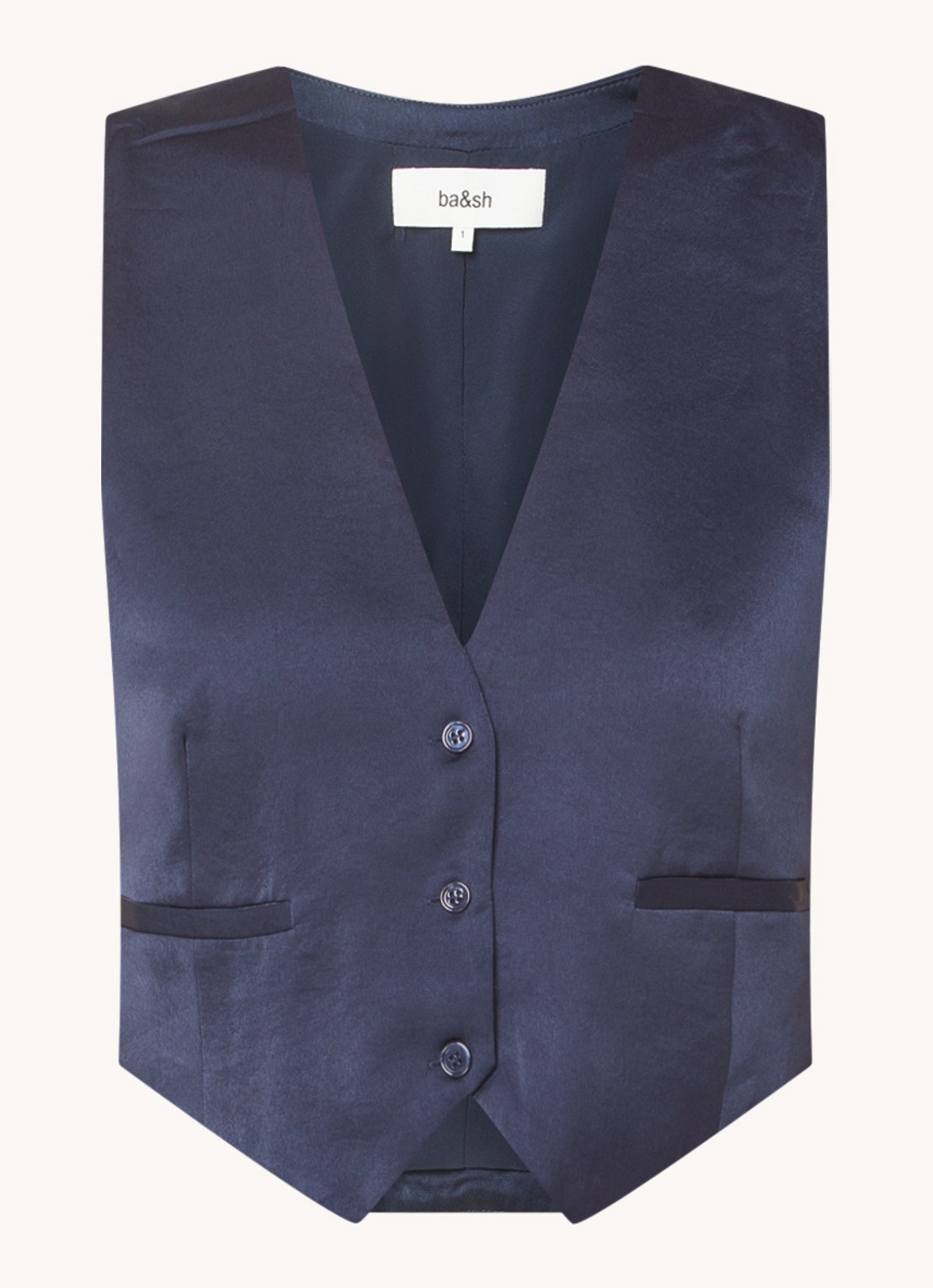ba&sh Corali cropped gilet van satijn - voorkant 3 donkerblauw