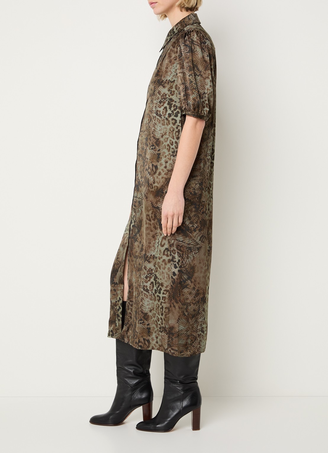 ba&sh Corma midi blousejurk met print - voorkant 3 bruin