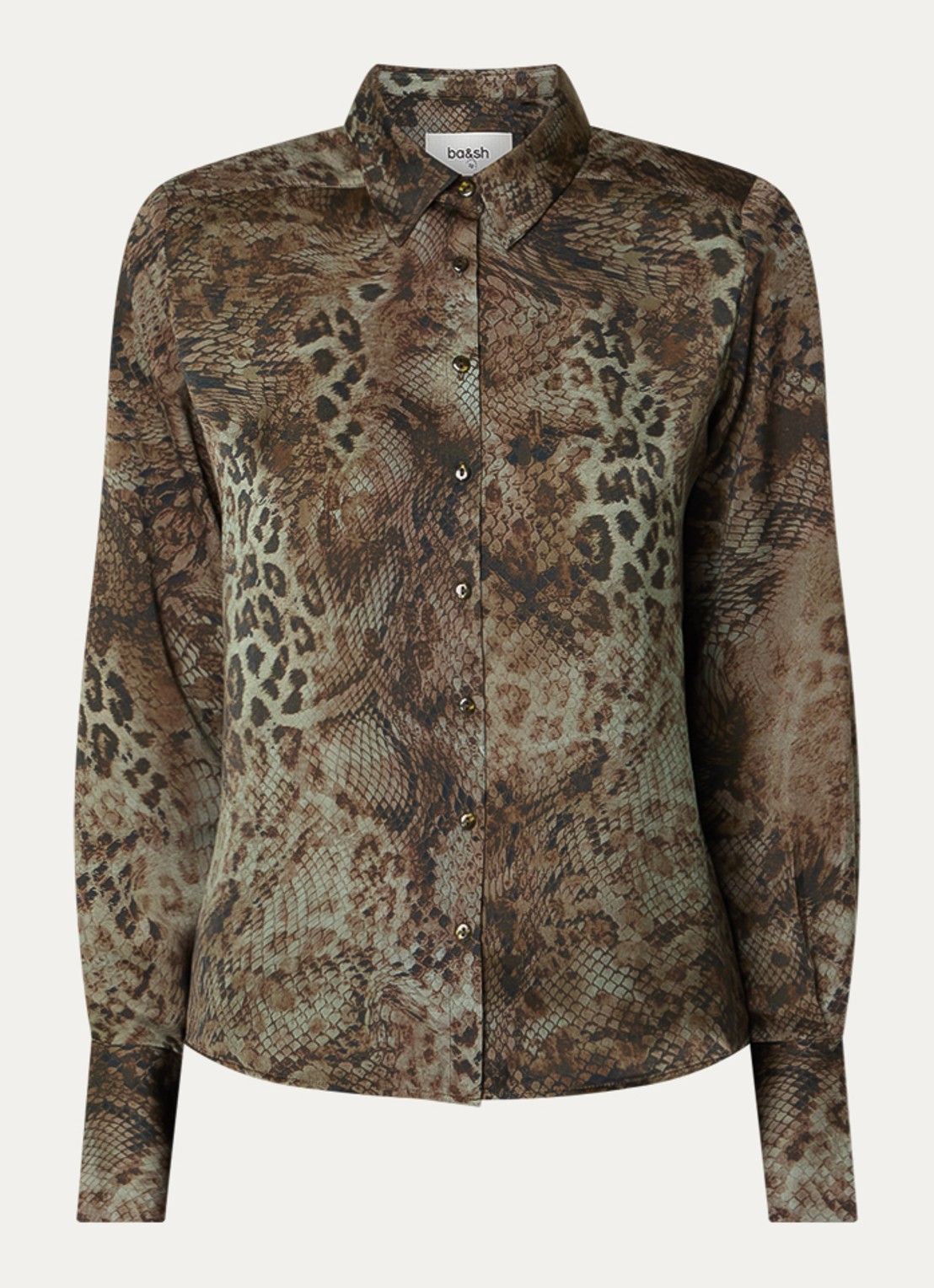 ba&sh Cornelia blouse met dierenprint - voorkant 3 khaki