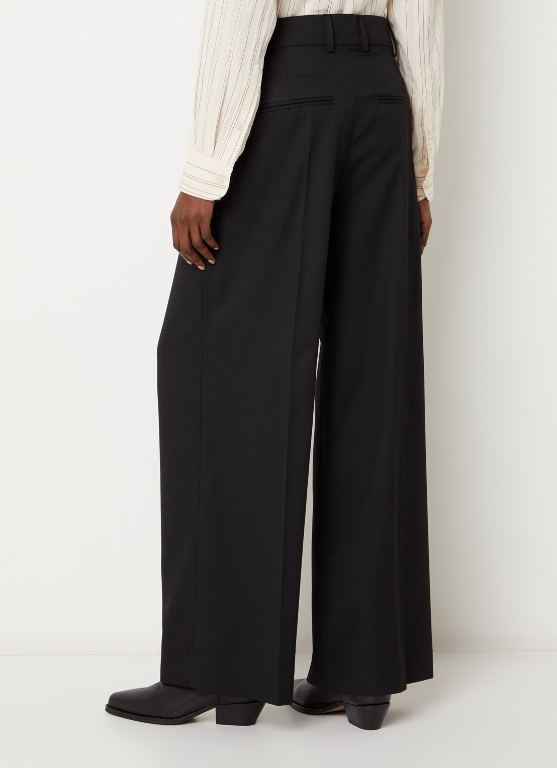 ba&sh Cravy high waist wide fit broek in wolblend - achterkant 3 zwart