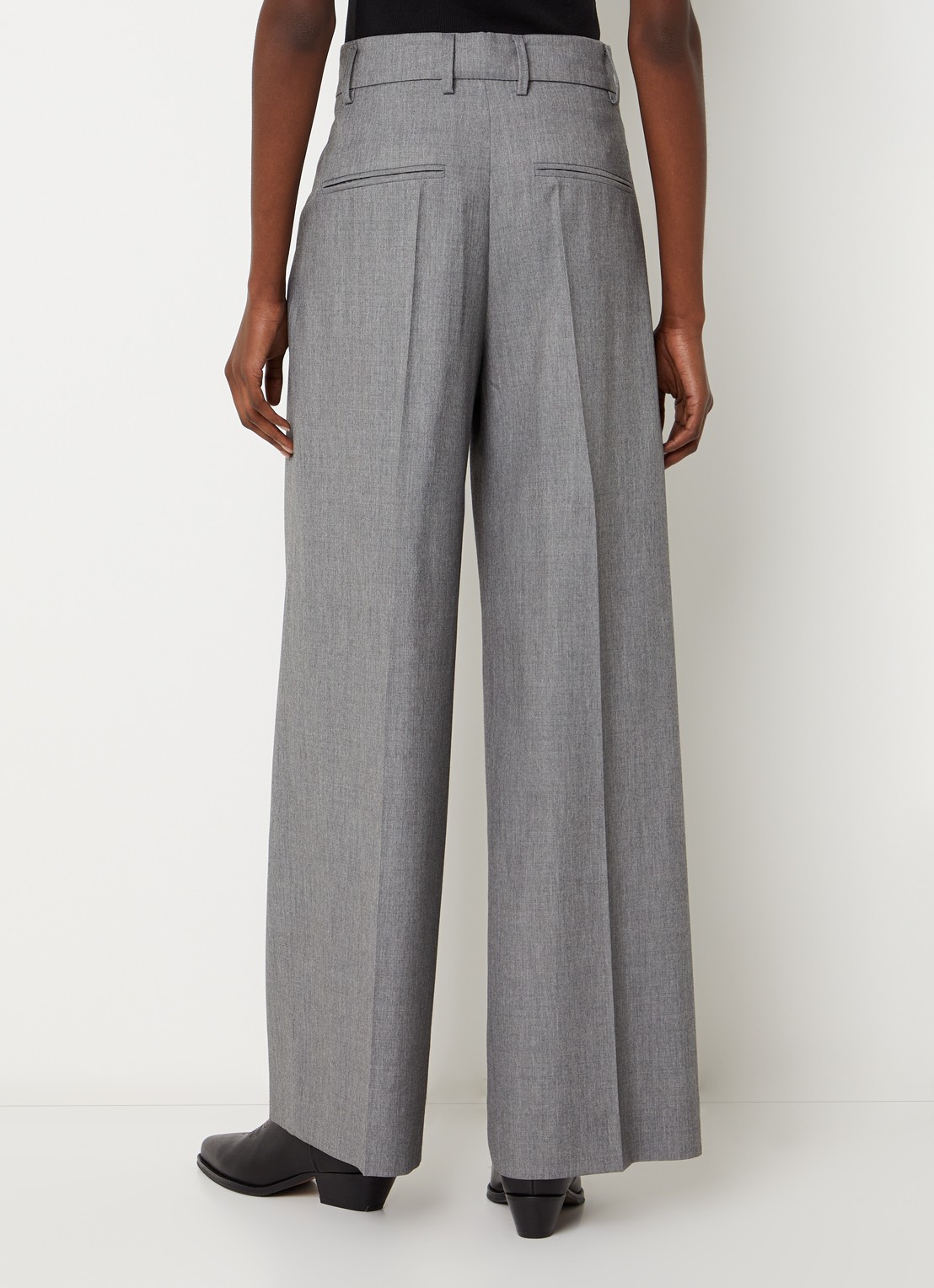 ba&sh Cravy high waist wide fit broek in wolblend - achterkant 2 grijsmele