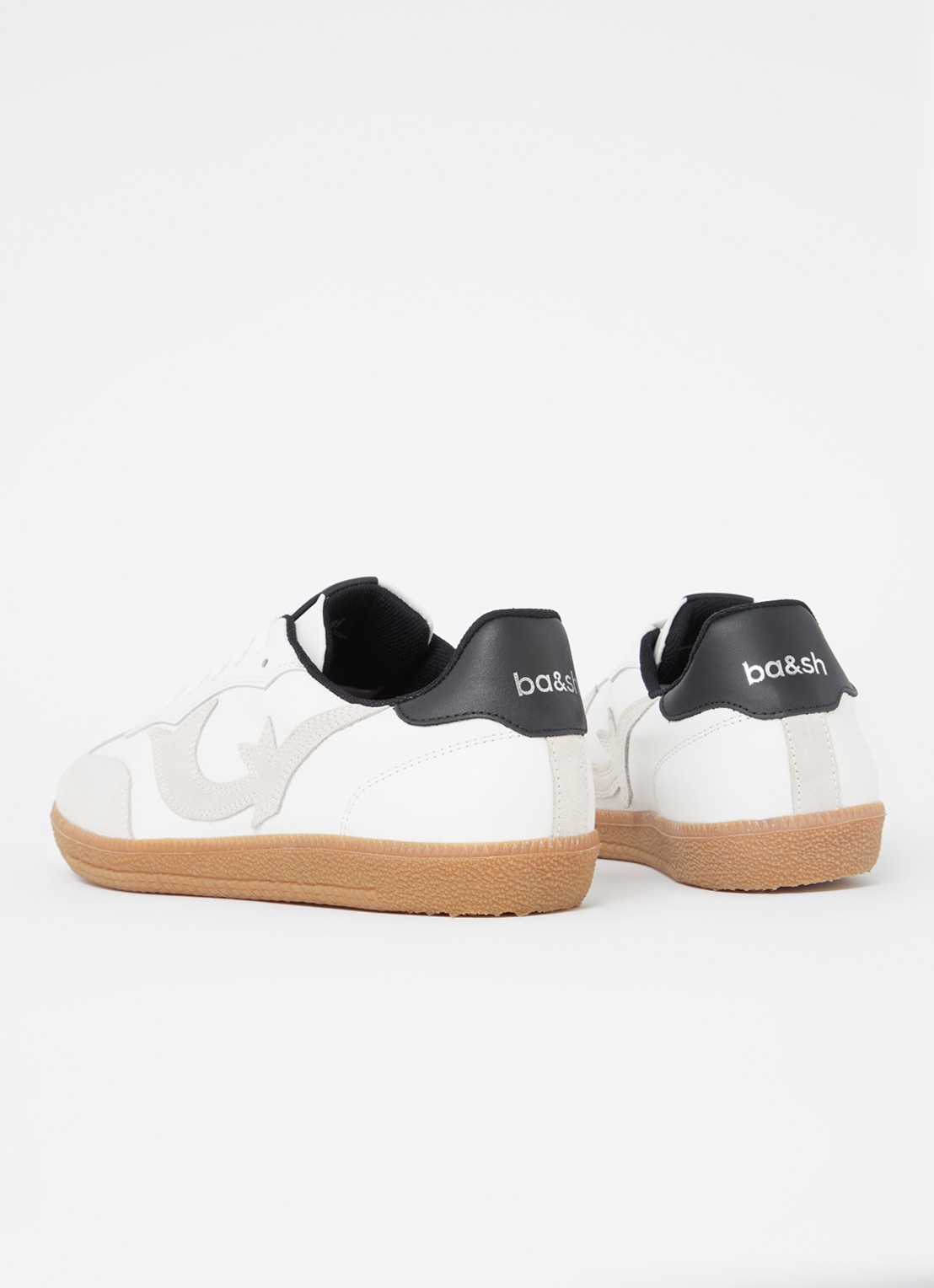 ba&sh Crew sneaker van leer met suède details - achterkant 2 gebroken wit