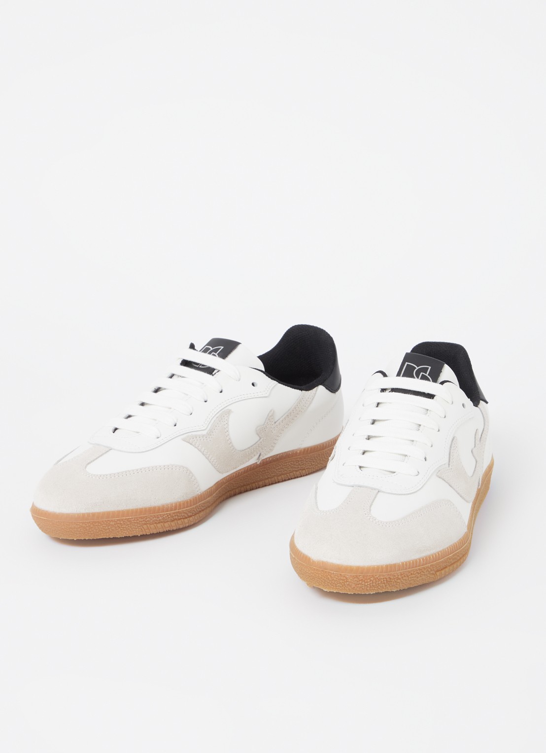 ba&sh Crew sneaker van leer met suède details - detail 3 gebroken wit