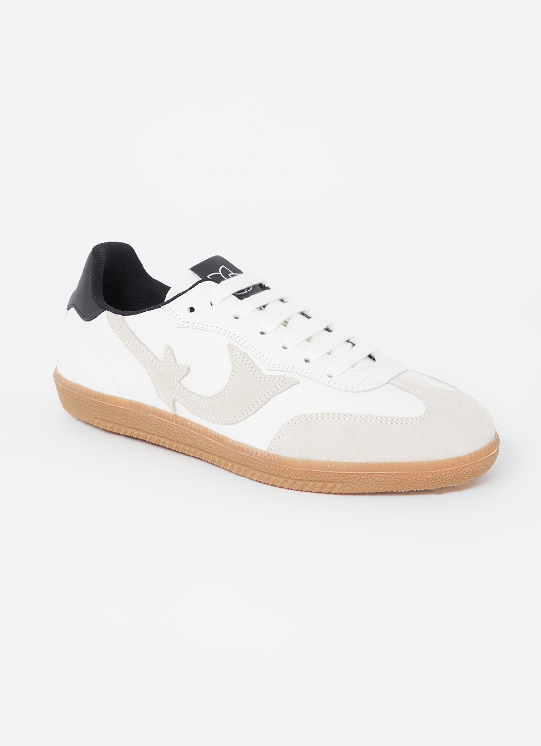 ba&sh Crew sneaker van leer met suède details - voorkant gebroken wit