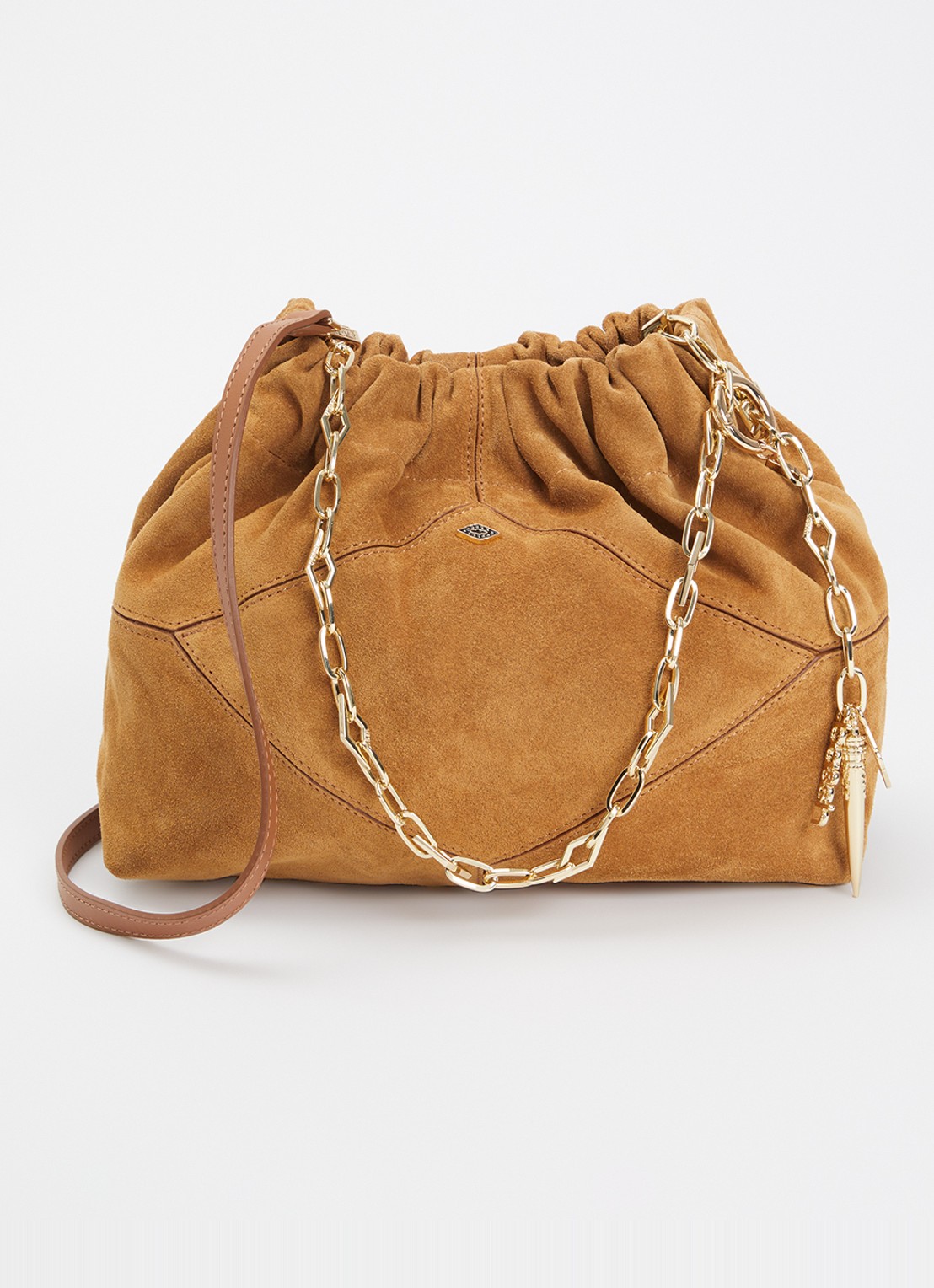 ba&sh Crossbodytas van suède - voorkant 2 camel