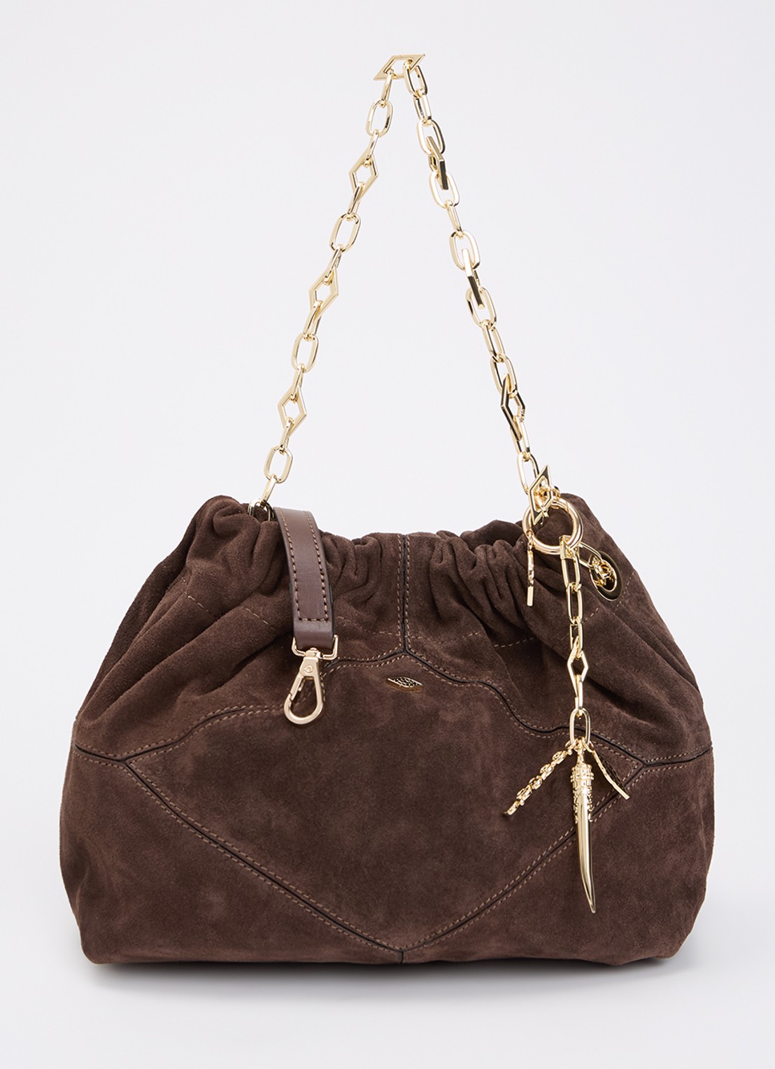 ba&sh Crossbodytas van suède - voorkant donkerbruin