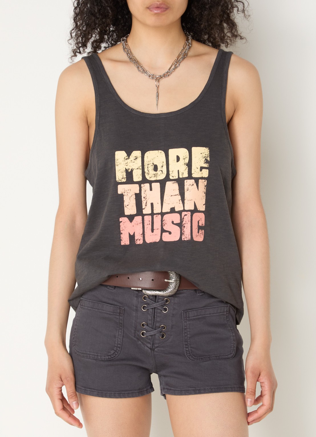 ba&sh Culte tanktop met print - detail antraciet